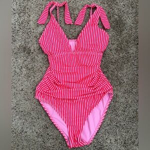 Ellen Tracy Pink Striped Swimsuit